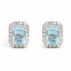 Skyline Aura 18K White Gold Aquamarine Diamond Stud Earrings